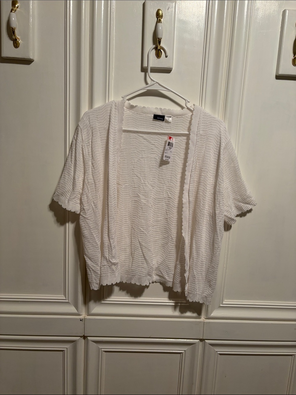 Basic Editions White Short-Sleeve Open-Front Cardigan